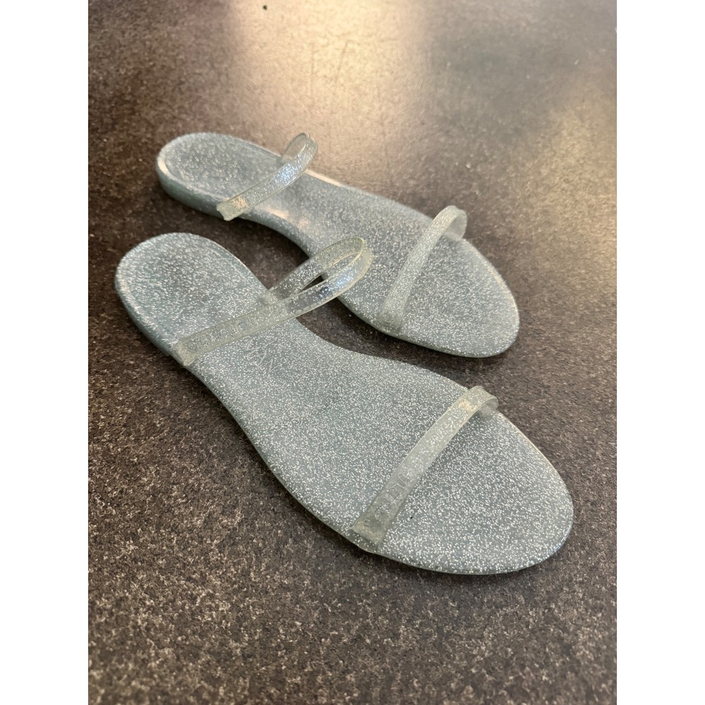 Stuart Weitzman Glitter Jelly Sandals Pale Blue Double Strap Flat Slides 8B - Picture 6 of 6